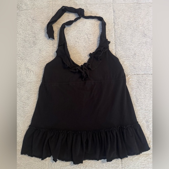 Moda International Black Ruffled Halter Adjustable Tie Open Back Has Bralette - Picture 1 of 11
